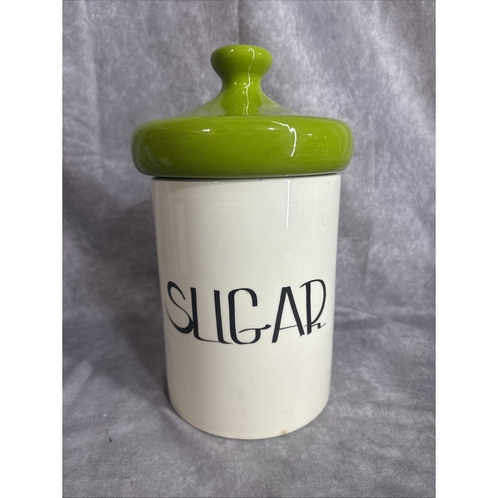 Vintage Cottagecore MCM Mushroom Top Sugar Ceramic Canister Green White Kitchen